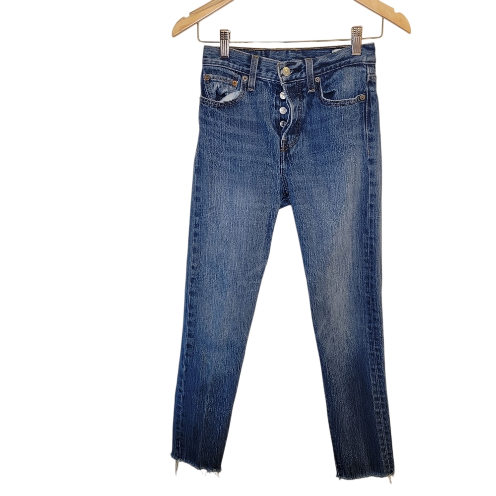 Levi's White Oak Cone Denim Blue Jeans With Frayed Hem Women's Size 25